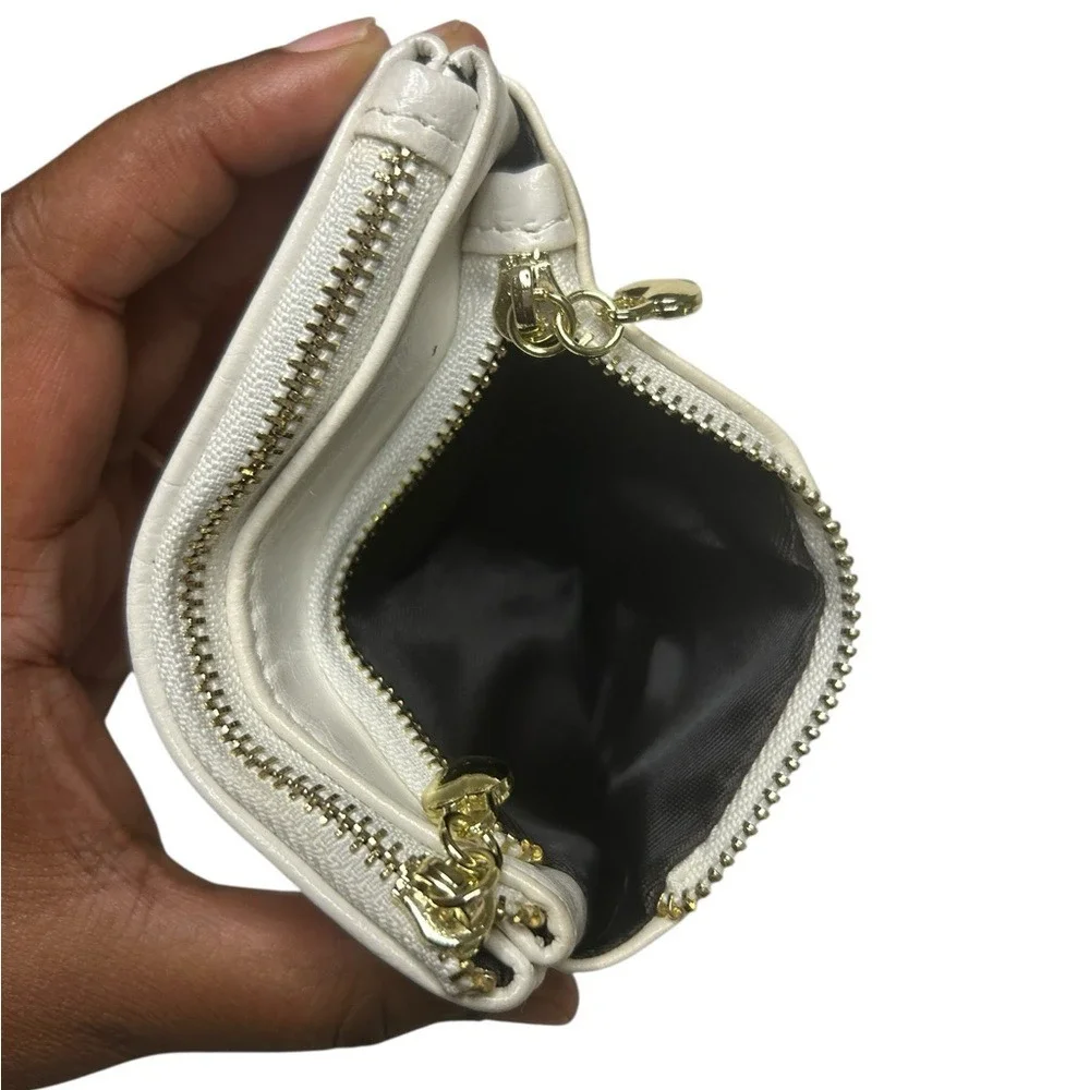 Coquette Girly Cute Mini Multi-Pocket Faux Leather Change Purse Heart Zipper OS